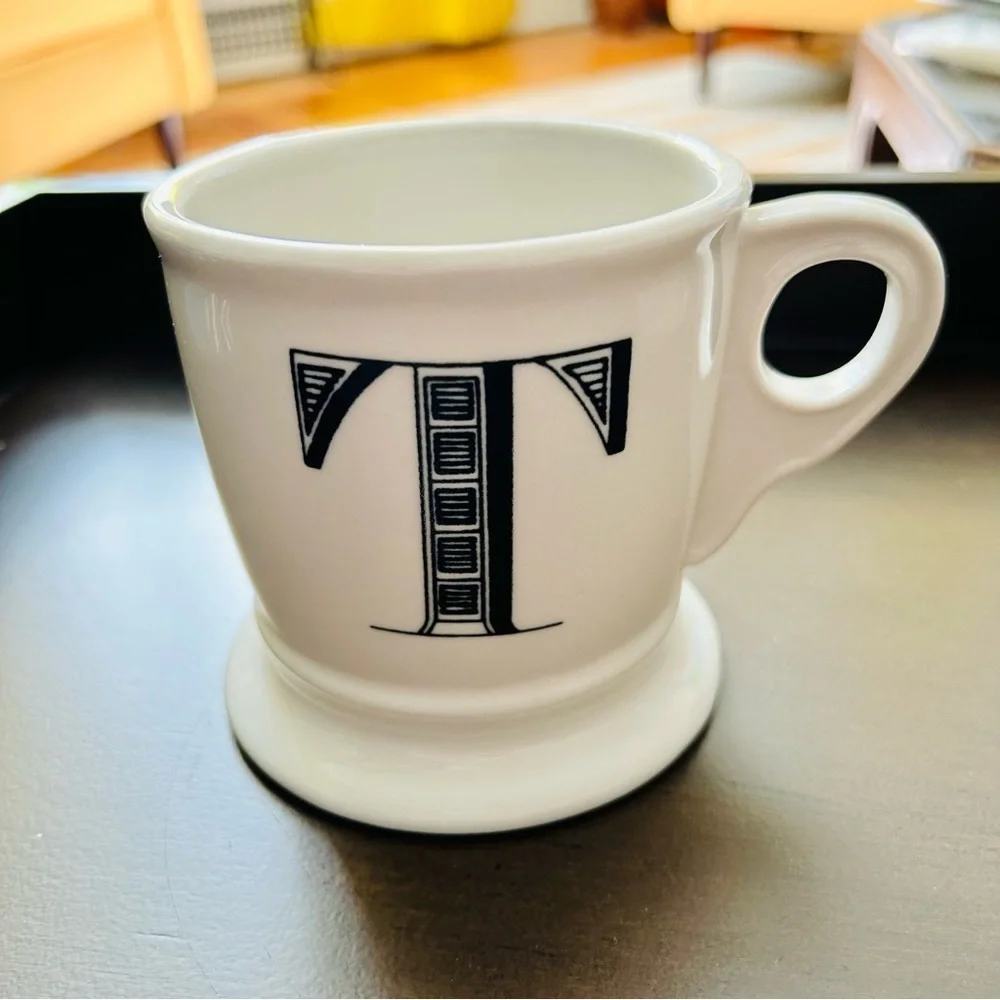 Anthropologie T Initial Mug Monogram black white